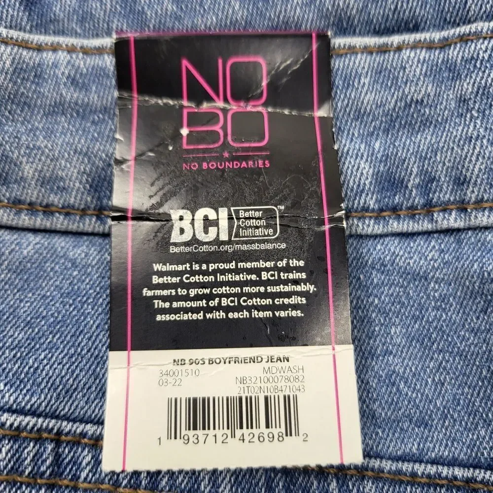No Boundaries NOBO Destructed Mom Jeans 19‎ Super High Rise Raw Hem Medium Wash